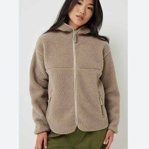 Ardene - Sherpa Zip-Up Hoodie - Taupe - Small